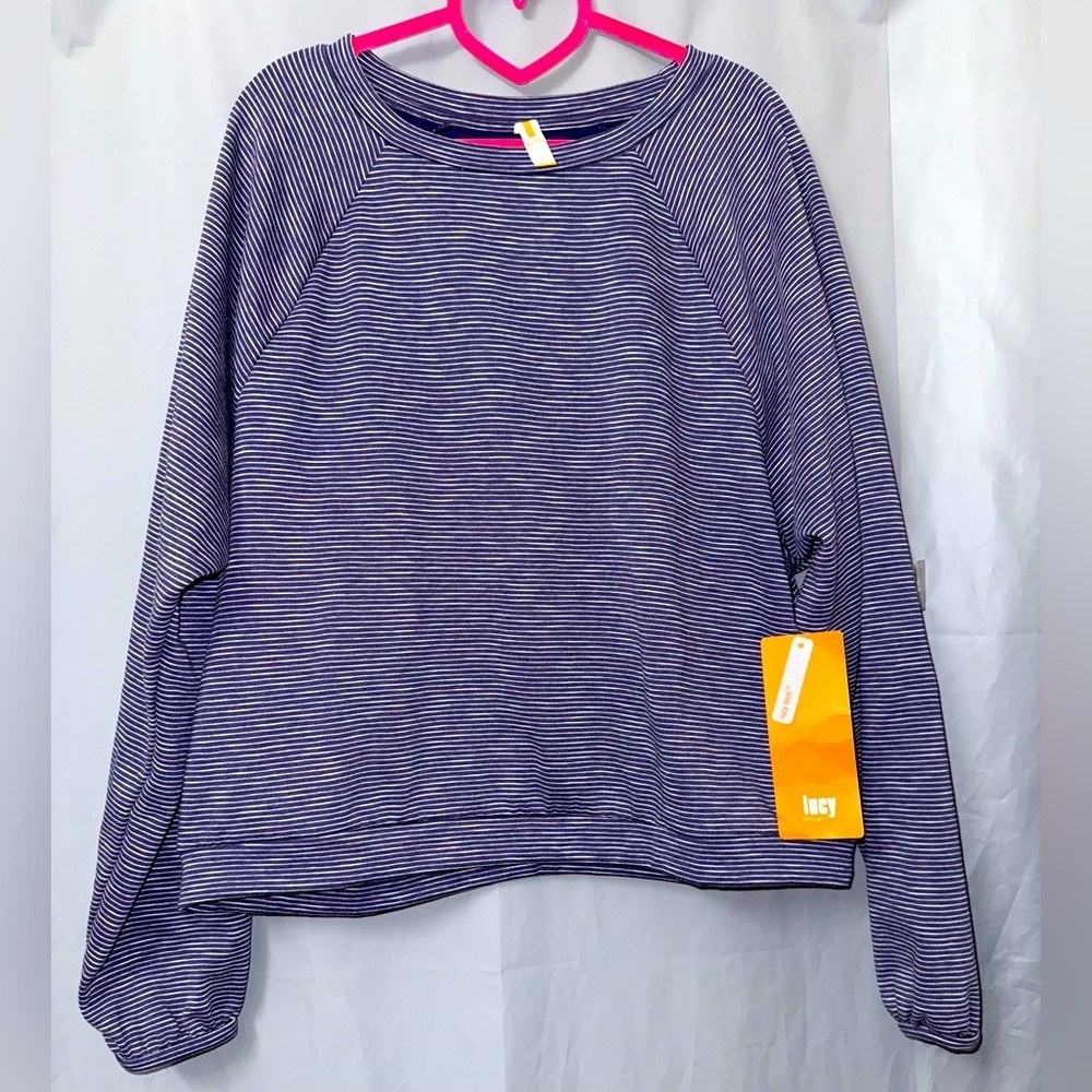NWT Lucy Pure Indigo Striped Top With Inner Fleece Size XL